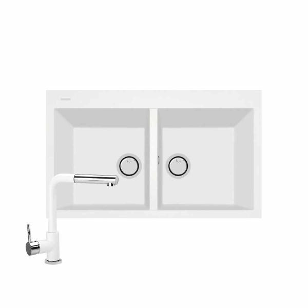 TARJA DE CUARZO MODELO DUE MEDIA COLOR BLANCO + MEZCLADORA TEVERE 86 X 51 X 20