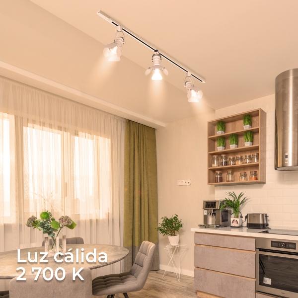 ILUMINACIÓN DE RIEL LED, 2 MTS PARA TIENDAS DE ROPA, GALERIAS, ATENUABLE, LUZ CÁLIDA 3000K, BCO