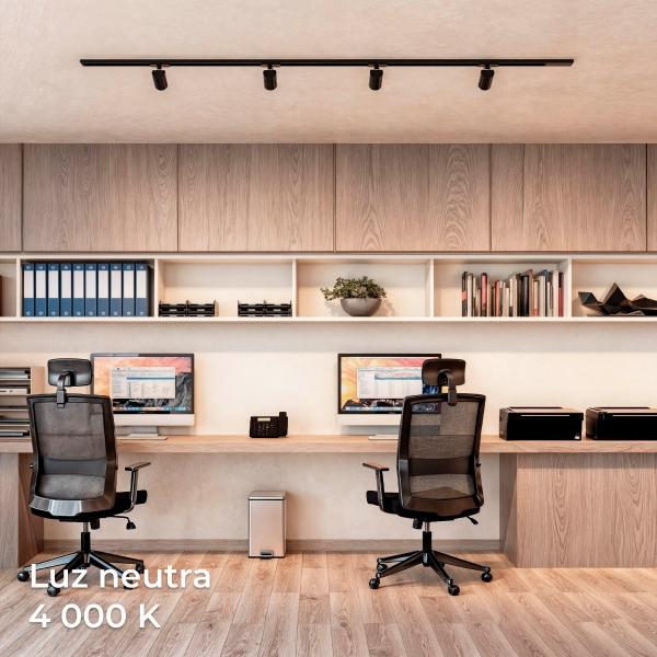 KIT DE 2 MTS ILUMINACIÓN DE RIEL LED, LUZ FRIA 6500K, COLOR NEGRO, PARA COMERCIOS, RESIDENCIAS