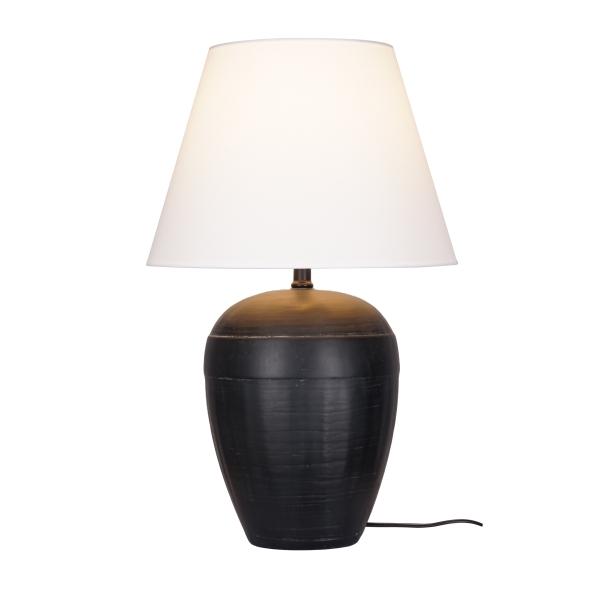 LÁMPARA DE MESA PRESTWICK DE 60.3 CM EN CERÁMICA ARTESANAL NEGRA CON PANTALLA CAMPANA DE LINO BLANCO
