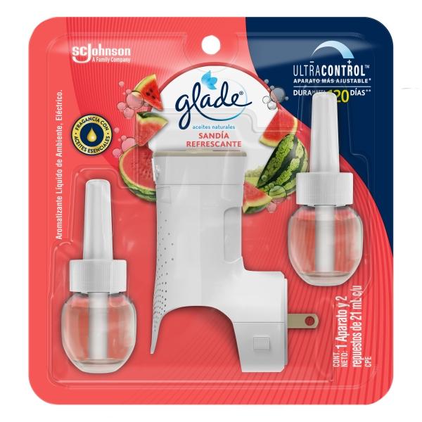 AROMATIZANTE ELÉCTRICO GLADE CON 2 RESPUESTOS AROMA SANDIA REFRESCANTE DE 21 ML