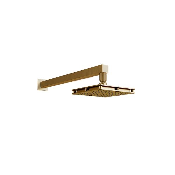 REGADERA KÚBICA DE 6 PULGADAS CHORRO FIJO SISTEMA AIREAVEX ANTICALCÁREO EN ACABADO DORADO MATE DUNA