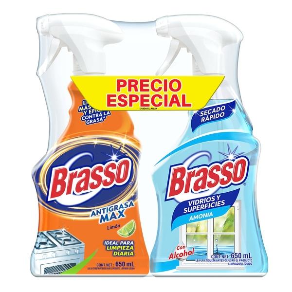 2PACK DE LIMPIEZA PARA TU COCINA: BRASSO ANTIGRASA MAX LIMÓN Y BRASSO VIDRIOS Y SPERFICIES AMONIA