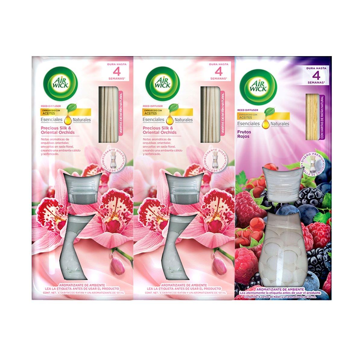 Aromatizante de ambiente 3pack con 2 precious silk oriental orchids 50ml c/u y 1 frutos rojos 30ml