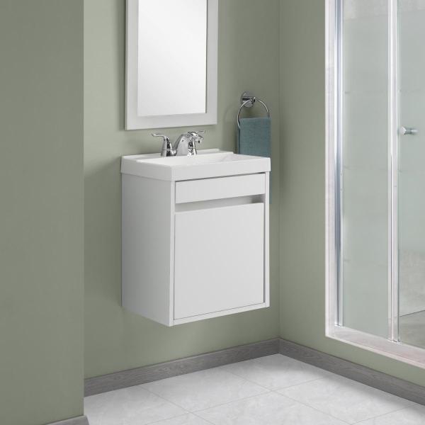 MUEBLE PARA BAÑO FLOTANTE CEUTA 17" BLANCO MDF TERMOFORMADO CON LAVABO