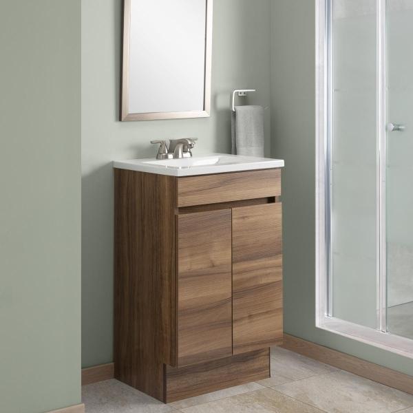 MUEBLE PARA BAÑO DE PISO ADMIRAL 18" CARAMEL MDF LAMINADO CON LAVABO