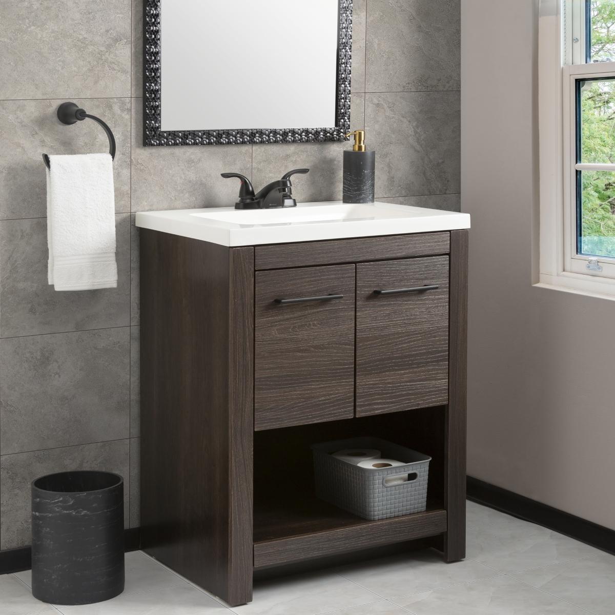 Mueble para baño de piso artella 24" café mdf termoformado con lavabo