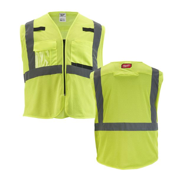 CHALECO DE SEGURIDAD COLOR AMARILLO CON 9 BOLSILLOS TALLA L/XL CLASE 2 MILWAUKEE