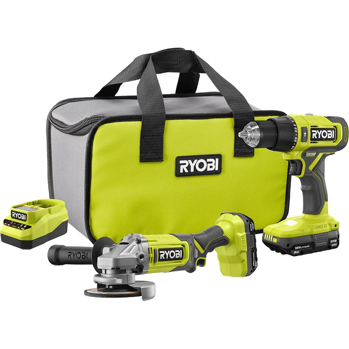 Ryobi one+ 18v combo rotomartillo de 1/2" y miniesmeriladora de 4-1/2"