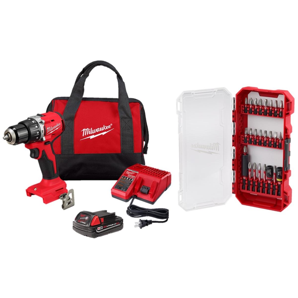 Rotomartillo brushless m18 1/2 con batería y kit de puntas shockwave 25 piezas milwaukee