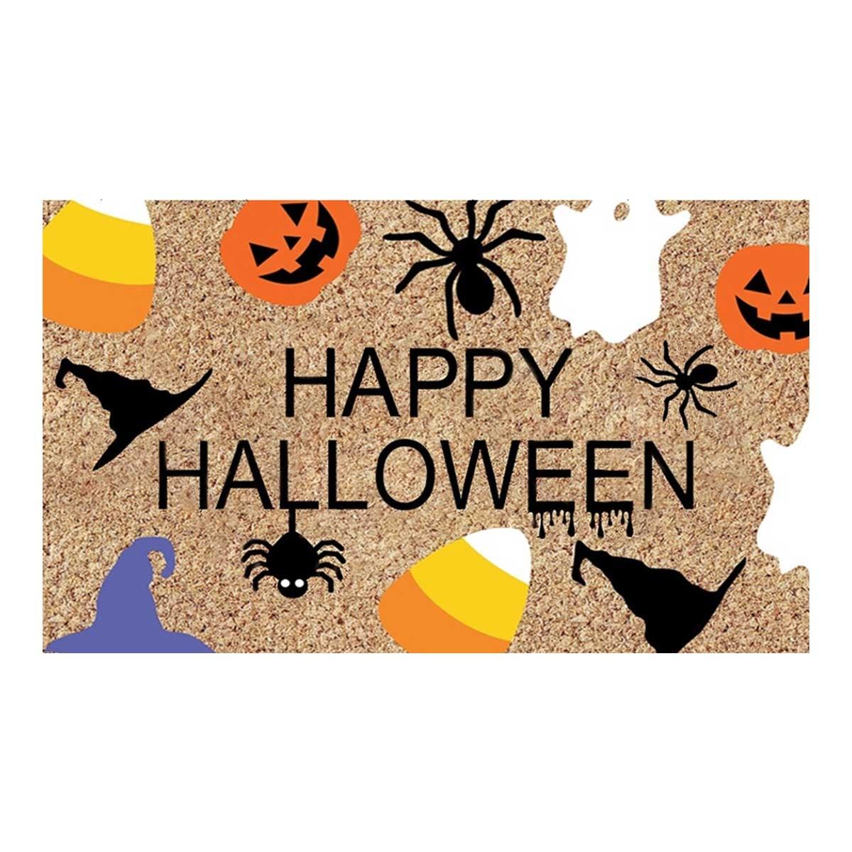 Tapete de entrada de fibra de coco happy halloween mixed 40 cm x 60 cm