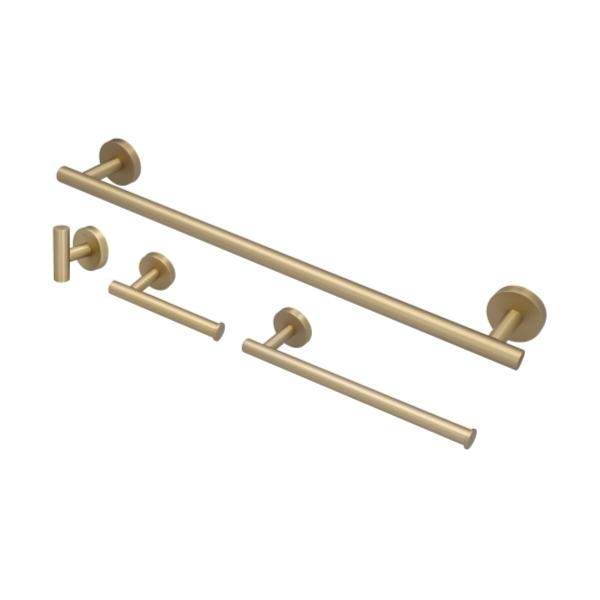 JUEGO DE ACCESORIOS 4 PIEZAS CUERPO DE LATÓN ACABADO ORO