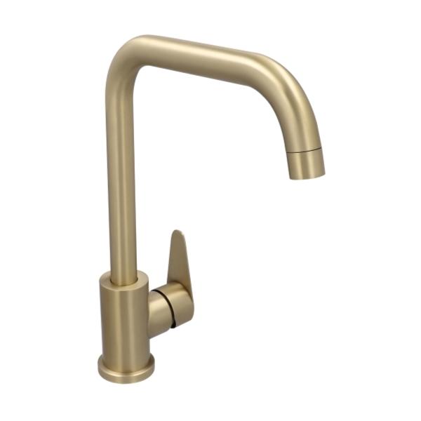 MONOMANDO DE FREGADERO CUERPO ACERO INOXIDABLE ACABADO ORO DICA