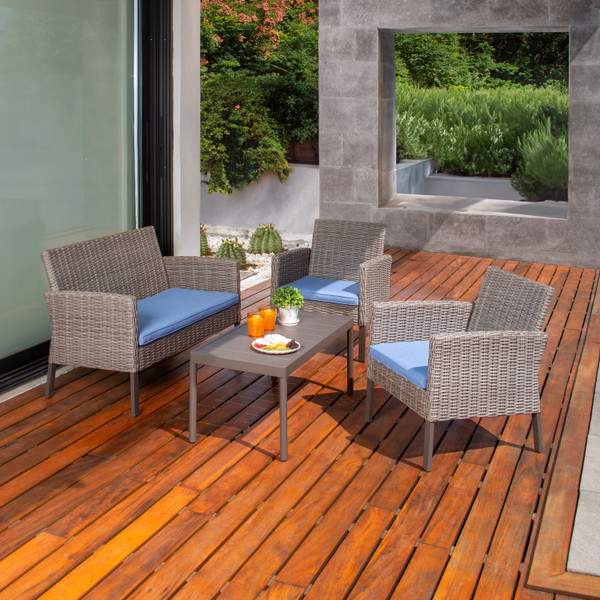 JUEGO DE MESA Y SILLAS DE JARDÍN GRIS METAL 4 PIEZAS