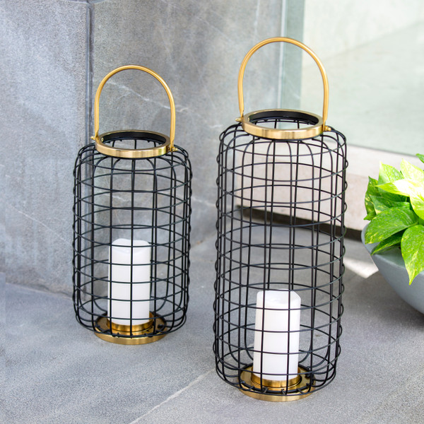 LINTERNA DECORATIVA NEGRA DE METAL 59 X 20 CM