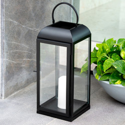 LINTERNA DECORATIVA DE METAL Y VIDRIO COLOR NEGRO 56 CM