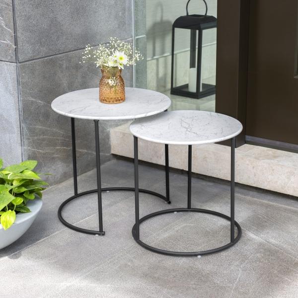 SET DE MESAS DECORATIVAS BLANCAS METAL 2 PIEZAS