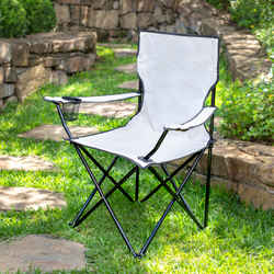SILLA DE JARDÍN PLEGABLE DE METAL CON PORTAVASOS BEIGE