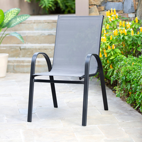 SILLA DE JARDÍN METAL Y MALLA SINTÉTICA GRIS