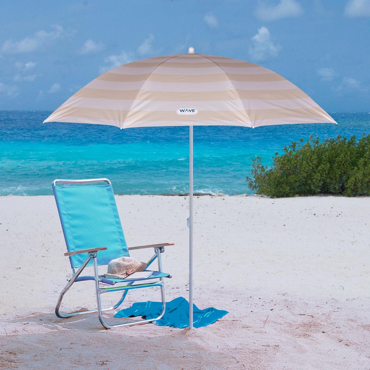 Sombrilla de playa de 6' con protección solar blanco/beige