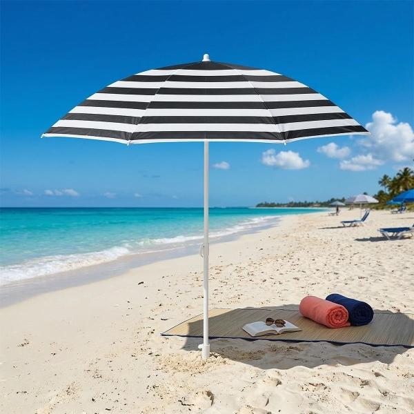 SOMBRILLA DE PLAYA DE 6' CON PROTECCIÓN SOLAR NEGRA Y BLANCA