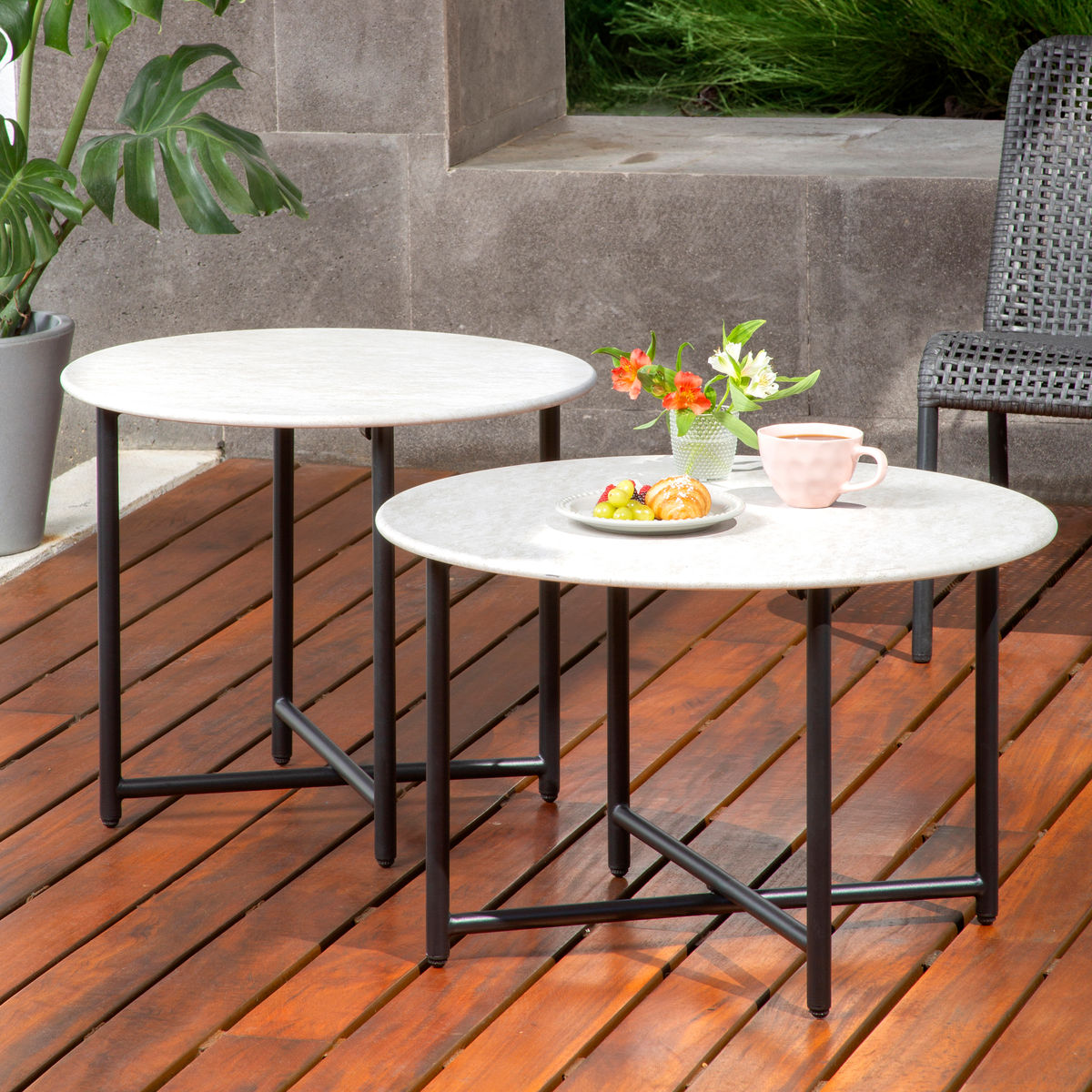 Mesas de jardín redondas de metal 2 piezas