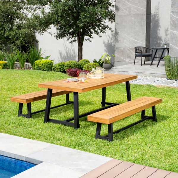 JUEGO DE JARDÍN MADERA Y METAL 3 PIEZAS