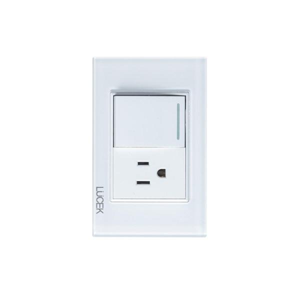 PLACA CON 1 INTERRUPTOR SENCILLO Y 1 CONTACTO DE 1.5 MÓDULOS CRISTAL BLANCO