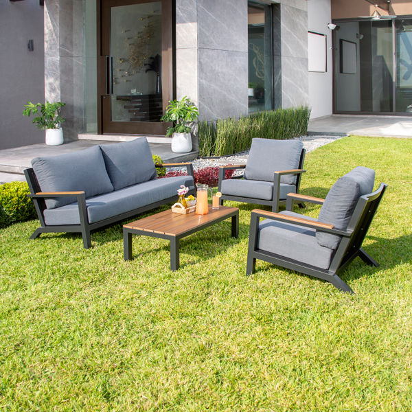 JUEGO DE JARDÍN DE METAL 4 PIEZAS GRIS