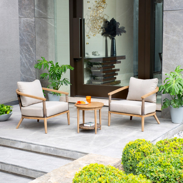 JUEGO DE JARDÍN 3 PIEZAS COLOR CAFÉ PLÁSTICO Y METAL