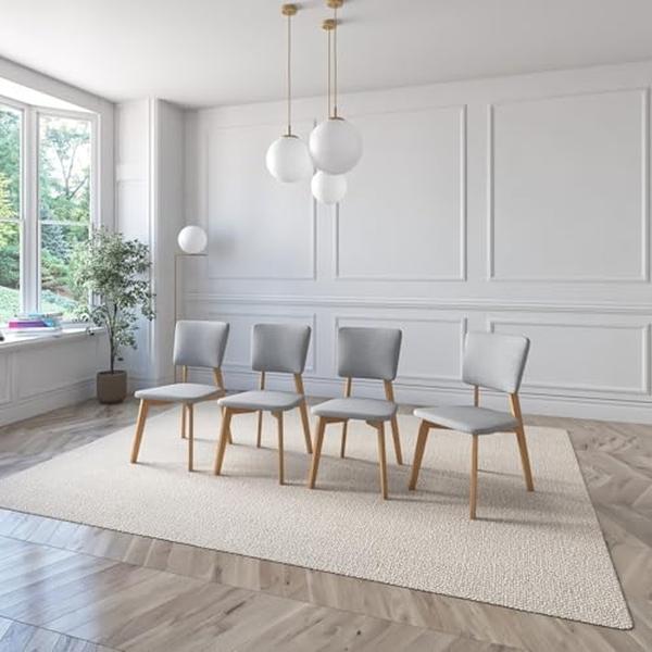 SET DE 4 SILLAS DE COMEDOR LAGO DE MADERA DE ROBLE CON TAPIZADO GRIS CLARO