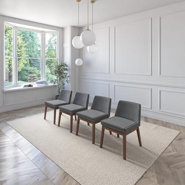 JUEGO DE COMEDOR EXTENSIBLE MILAN DE MADERA DE NOGAL CON 4 SILLAS TAPIZADAS GRIS OSCURO