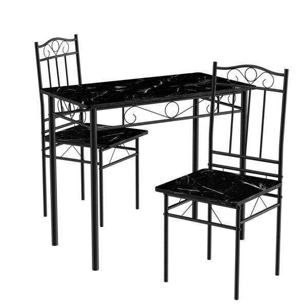MESA DE COMEDOR CON 2 SILLAS MARBEL NEGRO