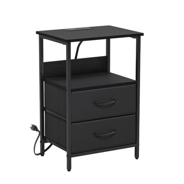 MESITA DE NOCHE CON LUZ LED Y ENCHUFES NEGRA