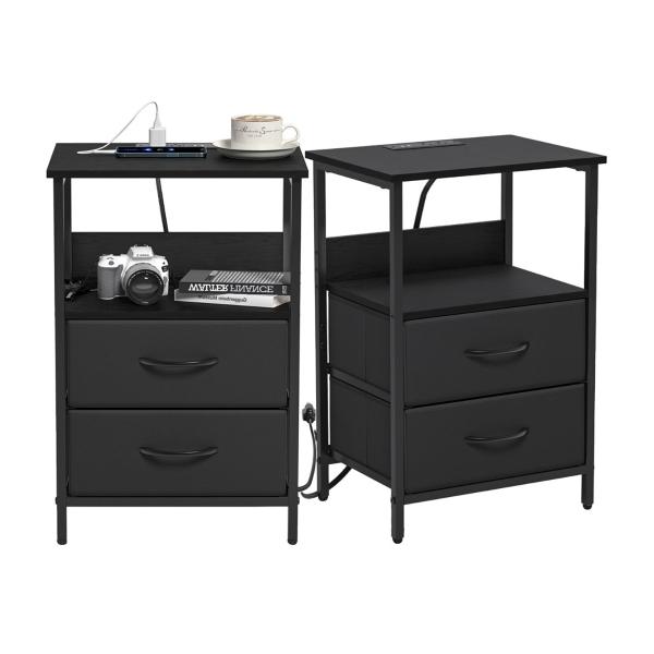 MESITAS DE NOCHE CON LUZ LED Y ENCHUFES NEGRA