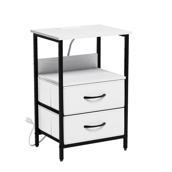 MESITA DE NOCHE CON LUZ LED Y ENCHUFES BLANCA