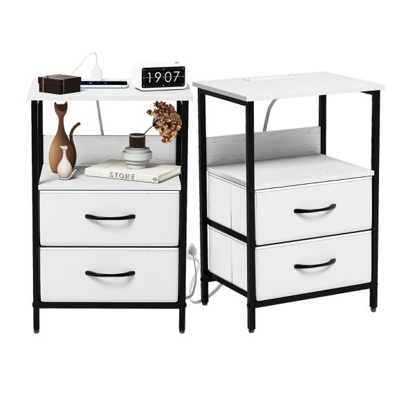 MESITAS DE NOCHE CON LUZ LED Y ENCHUFES BLANCO