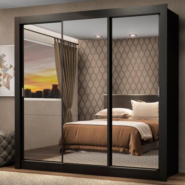 ROPERO DOBLE MADESA MÓNACO 3 PUERTAS ESPEJO NEGRO