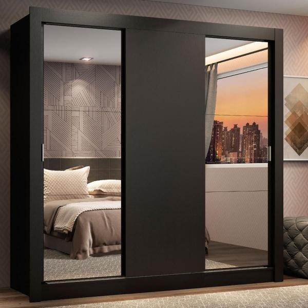 ROPERO MADESA LYON 3 PUERTAS ESPEJOS 2 CAJONES NEGRO