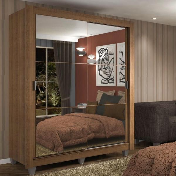 ROPERO MADESA DALLAS 2 PUERTAS CORREDIZAS CON ESPEJO 2 CAJONES CON PIES MARRÓN