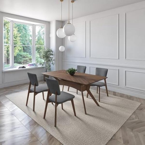 JUEGO DE COMEDOR ASPEN DE MADERA DE NOGAL CON 4 SILLAS TAPIZADAS GRIS OSCURO