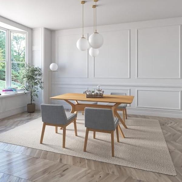 JUEGO DE COMEDOR LISBOA DE MADERA DE ROBLE CON 4 SILLAS TAPIZADAS GRIS CLARO