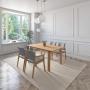JUEGO DE COMEDOR BAHIA DE MADERA DE ROBLE CON 4 SILLAS TAPIZADAS GRIS CLARO