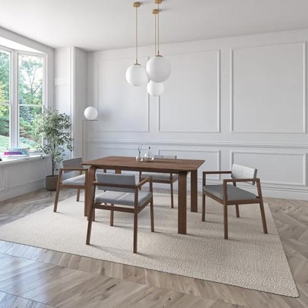 JUEGO DE COMEDOR VIENA DE MADERA DE NOGAL CON 4 SILLAS TAPIZADAS GRIS CLARO