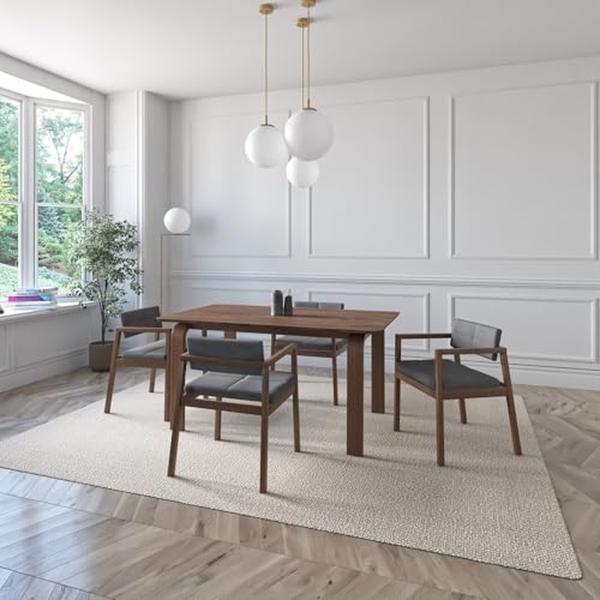 JUEGO DE COMEDOR VIENA DE MADERA DE NOGAL CON 4 SILLAS TAPIZADAS GRIS OSCURO