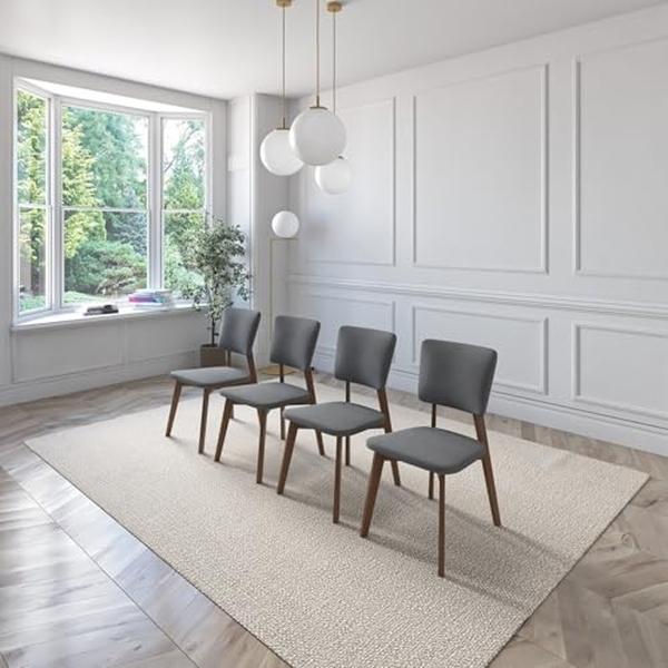 JUEGO DE COMEDOR EXTENSIBLE LIMA DE MADERA DE NOGAL CON 4 SILLAS TAPIZADAS GRIS OSCURO
