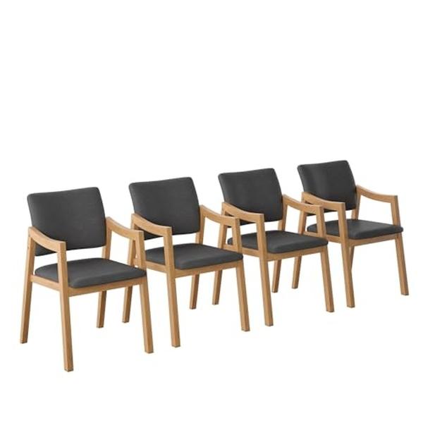 JUEGO DE COMEDOR EXTENSIBLE MAUI DE MADERA DE ROBLE CON 4 SILLAS TAPIZADAS GRIS OSCURO