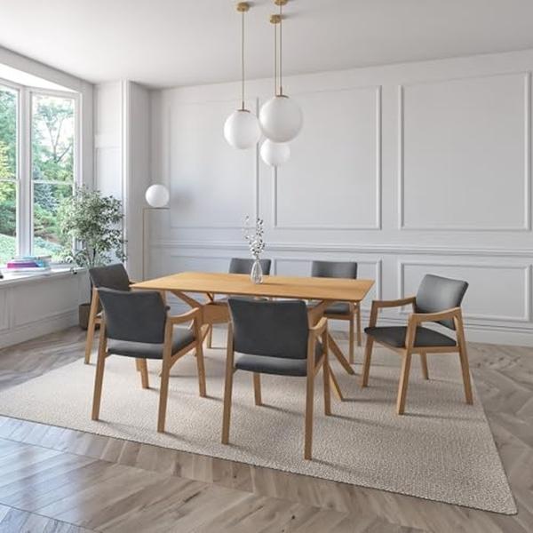 JUEGO DE COMEDOR IBIZA DE MADERA DE ROBLE CON 6 SILLAS TAPIZADAS GRIS OSCURO