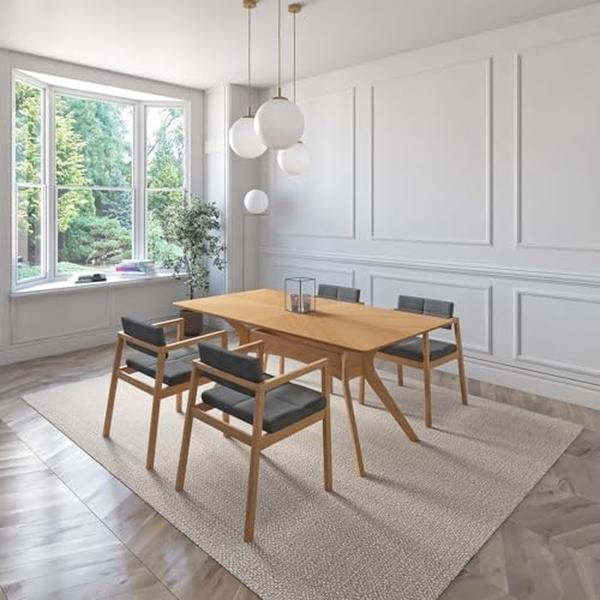 JUEGO DE COMEDOR CAPRI DE MADERA DE ROBLE CON 4 SILLAS TAPIZADAS GRIS OSCURO