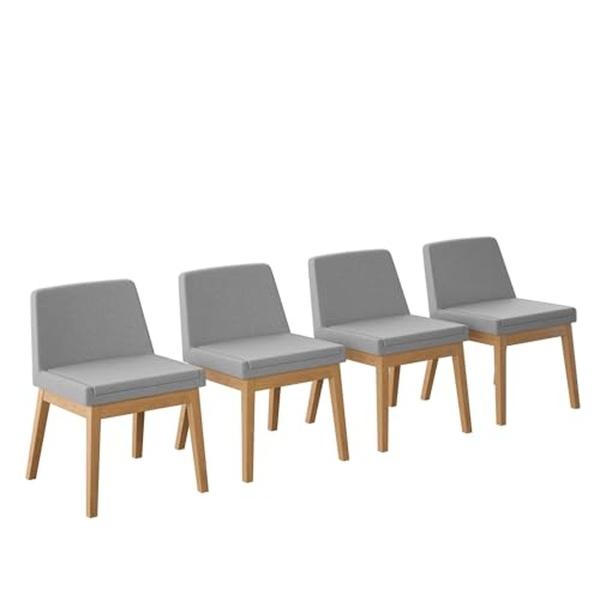 JUEGO DE COMEDOR EXTENSIBLE MILAN DE MADERA DE ROBLE CON 4 SILLAS TAPIZADAS GRIS CLARO